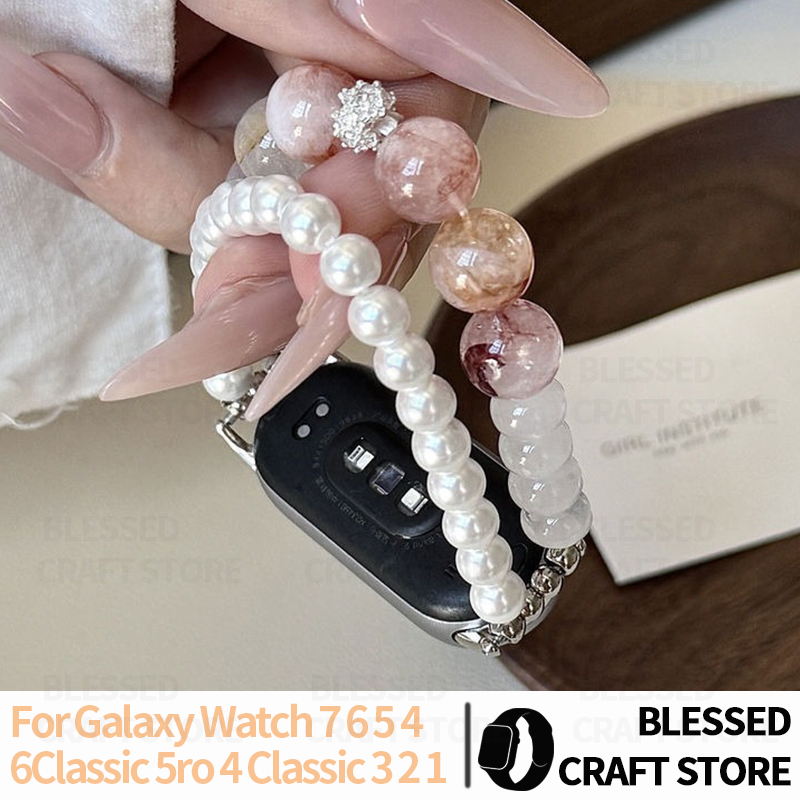 Smartwatch Vintage Watches For Women - سوار من الكريستال الطبيعي واللؤلؤ لساعة